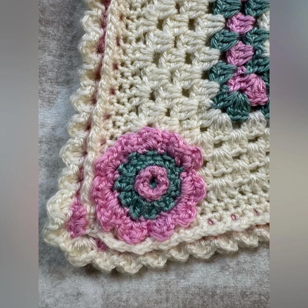 Handmade Crochet Granny Square Blanket Shawl Cottagecore Coquette‎
